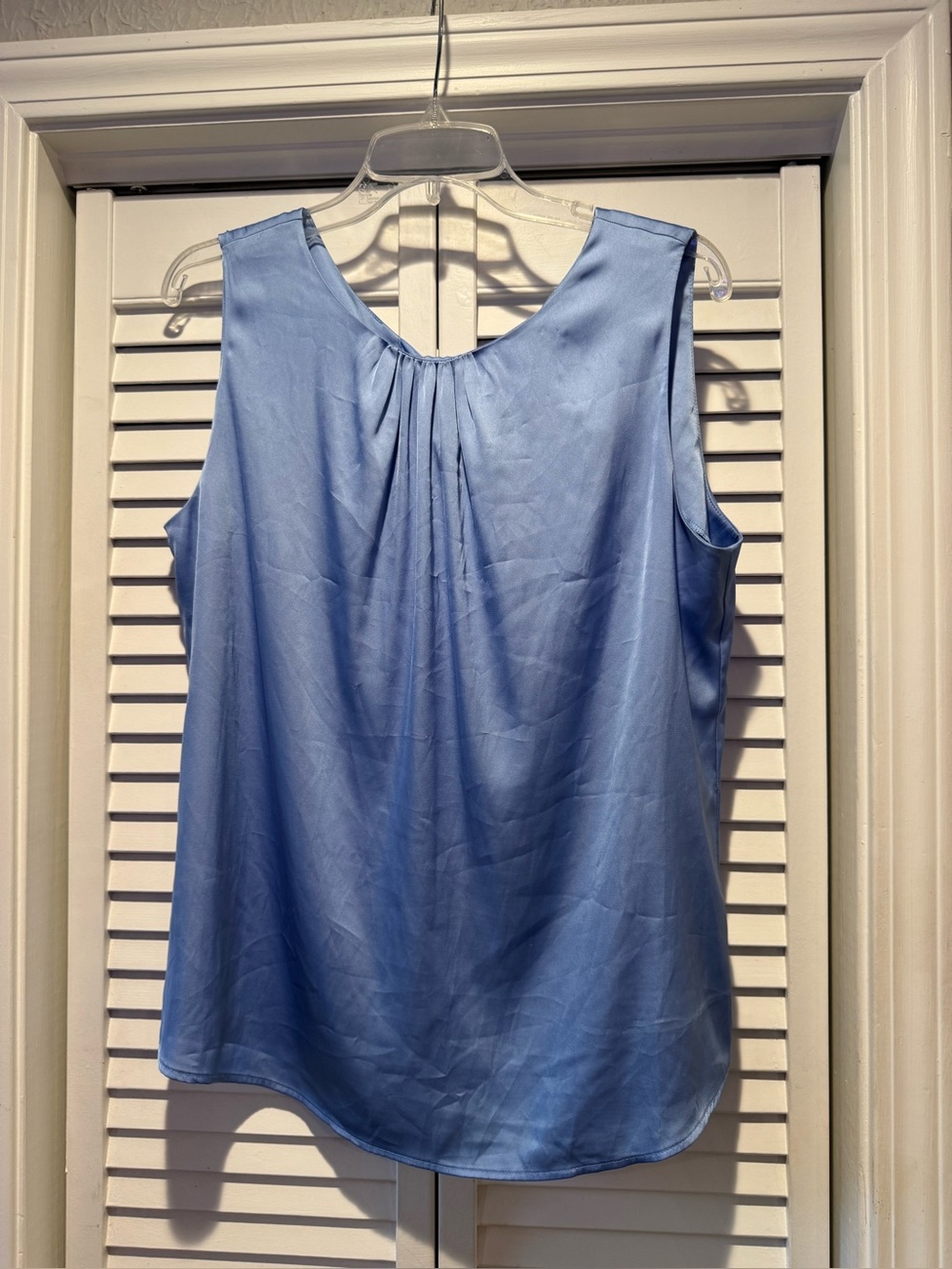 The Limited Light Blue Satin Sleeveless Pleated Neck Blouse - Size large